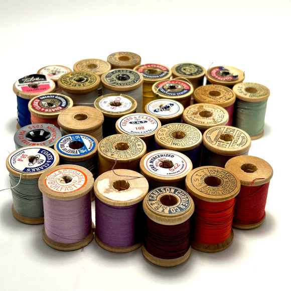 Vintage Thread On Wooden Spools Lot of 30 - Picture 1 of 11